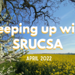 The words 'keeping up with SRUCSA' in fron tof an image of a field of yellow flowers